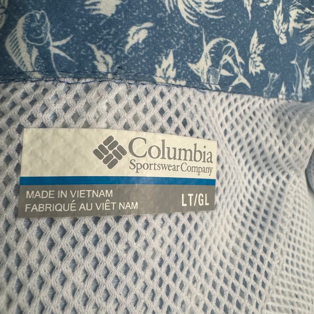 COLUMBIA Mens Short Sleeve Vented PFG Palm Tree Print Blue‎ Large - Picture 2 of 10